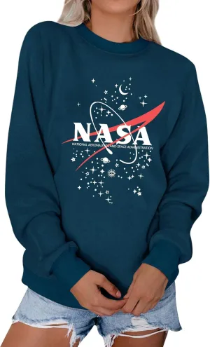 Ezcosplay Women Short Sleeve NASA Letter Print T-Shirts Casual Graphic Tee Tops