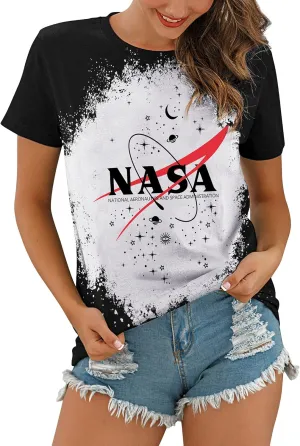 Ezcosplay Women Short Sleeve NASA Letter Print T-Shirts Casual Graphic Tee Tops
