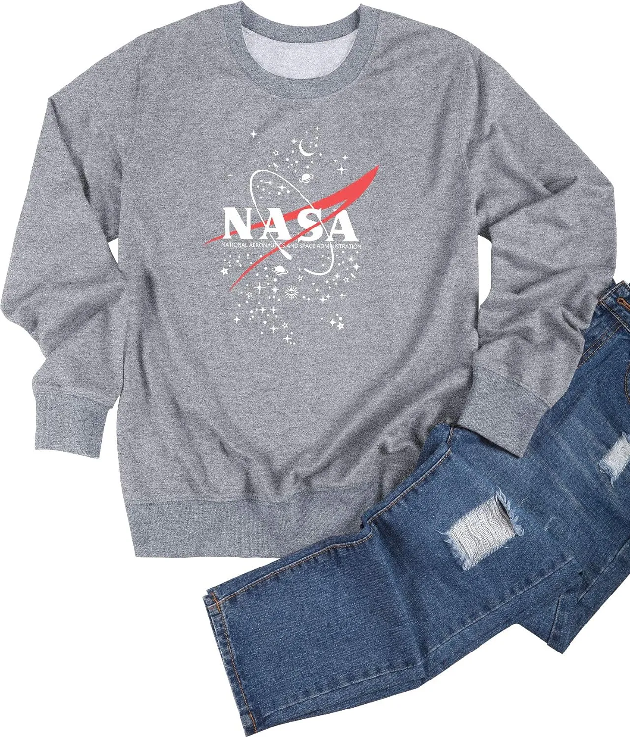 Ezcosplay Women Short Sleeve NASA Letter Print T-Shirts Casual Graphic Tee Tops