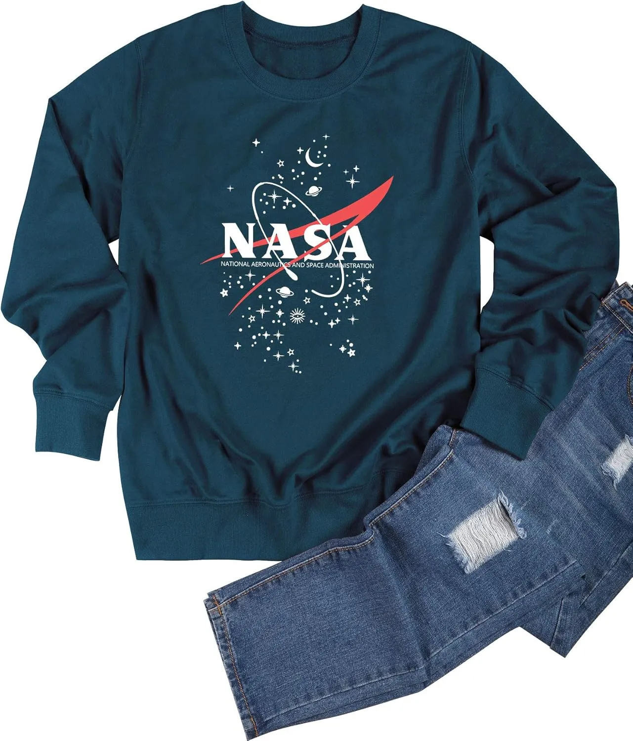Ezcosplay Women Short Sleeve NASA Letter Print T-Shirts Casual Graphic Tee Tops