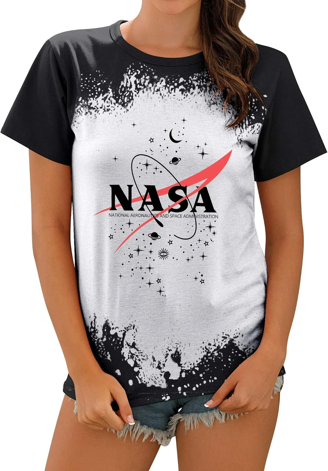 Ezcosplay Women Short Sleeve NASA Letter Print T-Shirts Casual Graphic Tee Tops