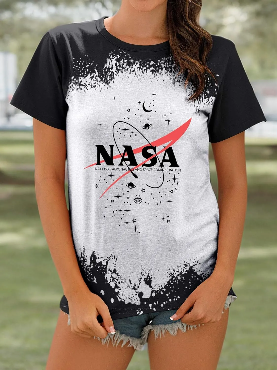 Ezcosplay Women Short Sleeve NASA Letter Print T-Shirts Casual Graphic Tee Tops