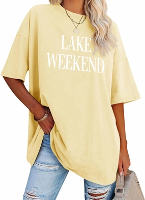 Ezcosplay Women Cute Lake Weekend Sweatshirt Letter Print Shirts Casual Loose Pullover Tops