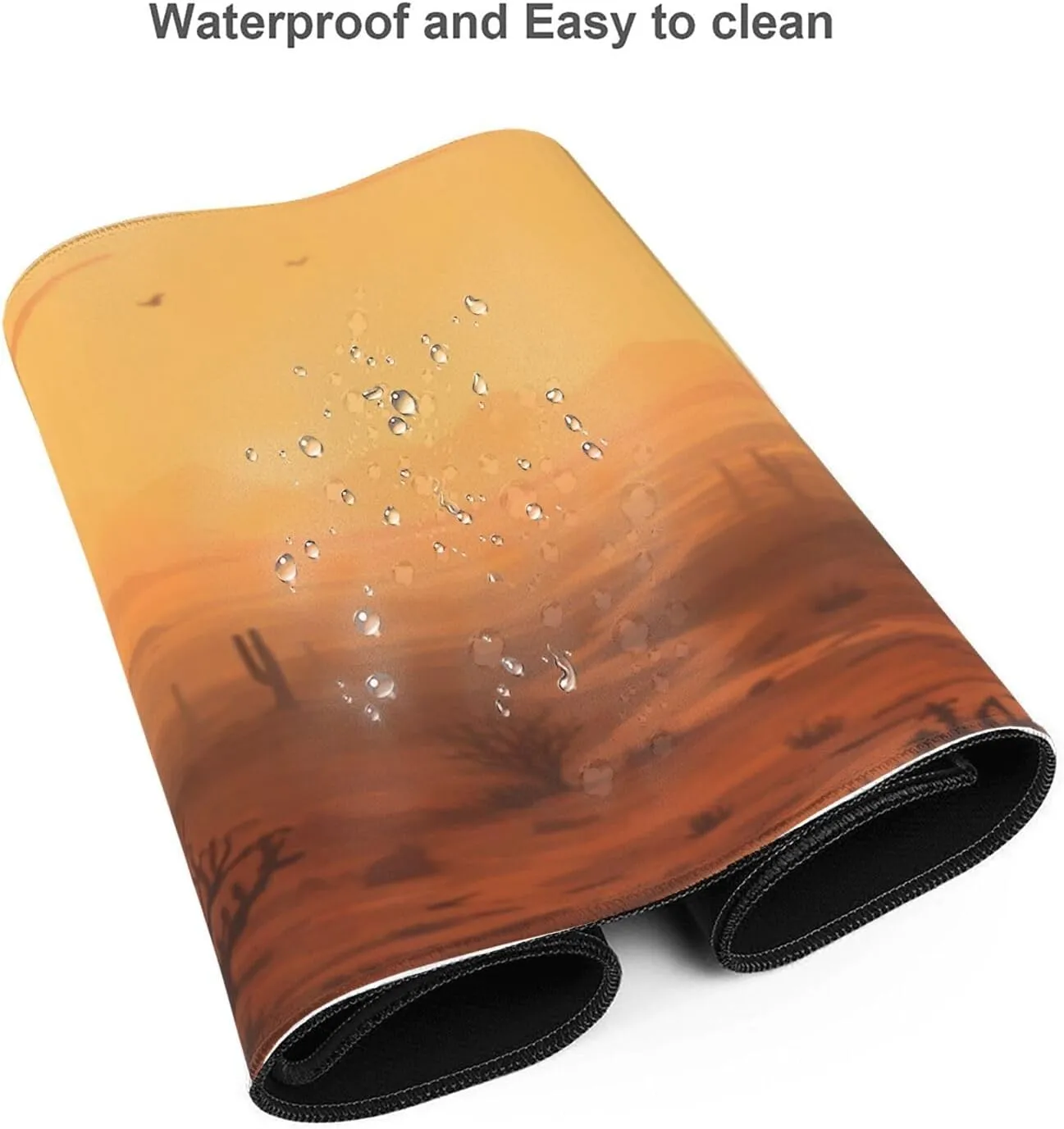 Famame Laptop Mouse Pad Desert Sunset Cactus Desk Mat with Stitched Edges 31.5X 11.8 inch Non-Slip Large Keyboard Rubber Writing Table Mat for Office Home