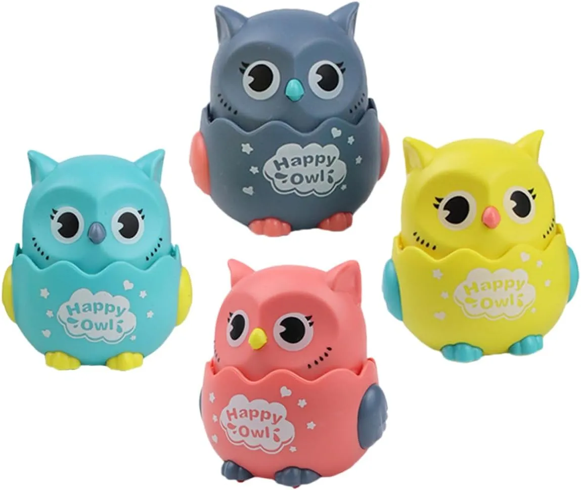 FAVOMOTO 4pcs Creative Cartoon Owl Sliding Educational Press Driven Car for Enhances Parent Interaction Promotes Eye Hand Coordination Fun Present for Playtime