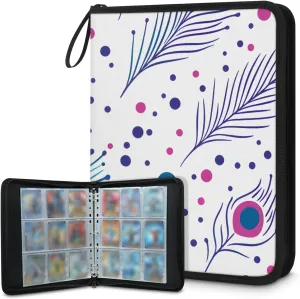 Feathers Colorful 9 Pocket Card Binder,Double Sided Holds 900 Pocket,Waterproof Trading Card Binder Album Storage Protectors Gifts for Kids Collectors