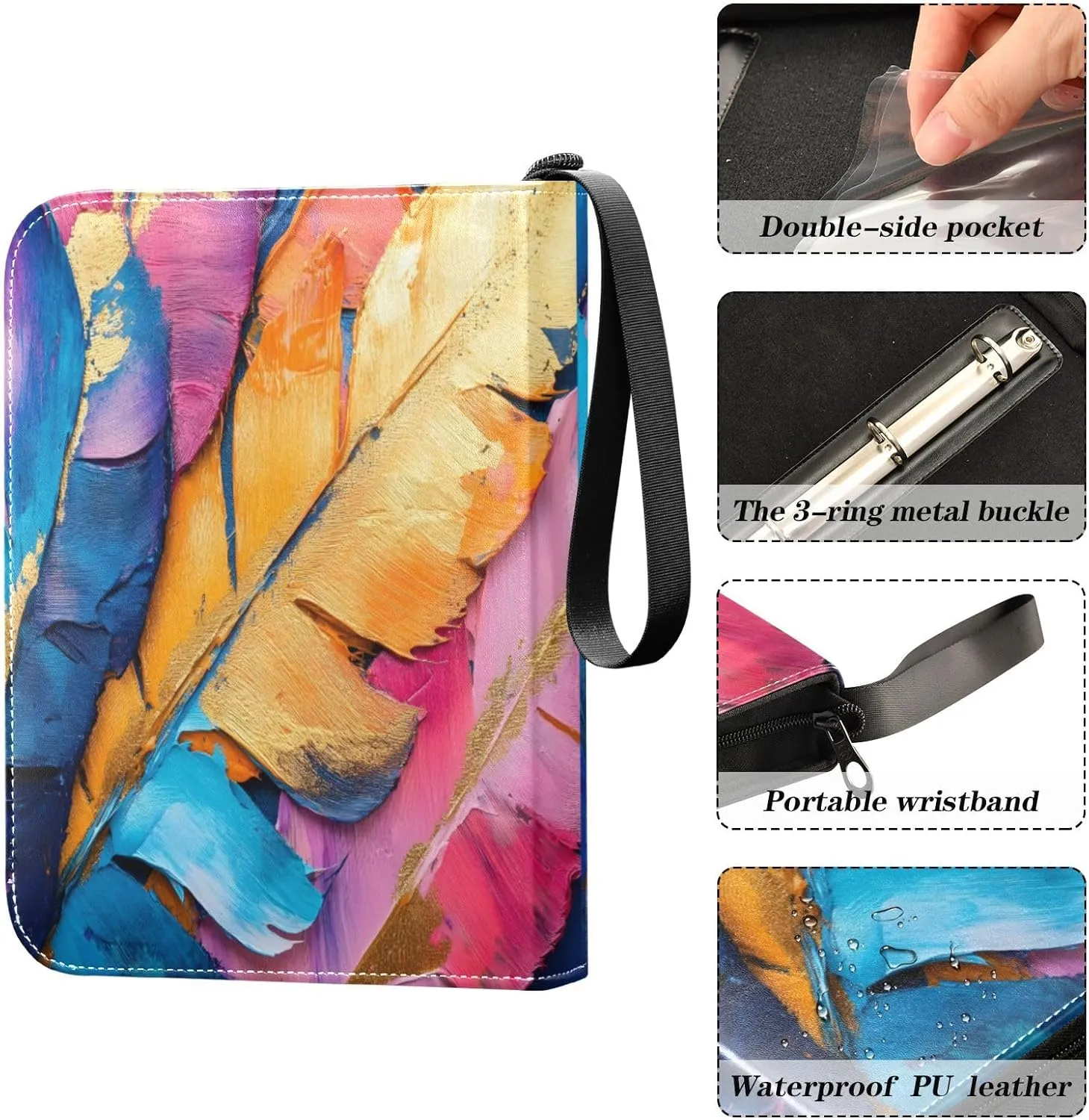 Feathers Colorful Trading Card Holder Binder, 3ring Binder Cards 400 Cards Capacity Card Collectors Album