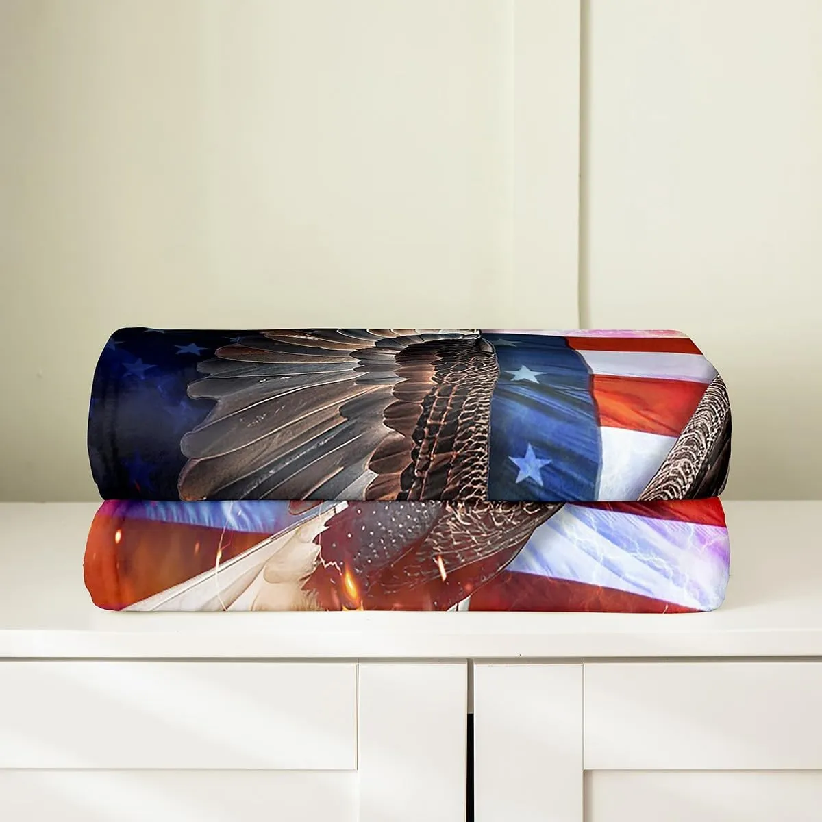 Feelyou American Flag Flannel Fleece Blanket Twin 60"x80" Aniaml Eagle Flannel Fleece Blanket for Sofa Couch Kids Wildlife Soft Plush Throw Blanket for Sofa Couch Independence Day