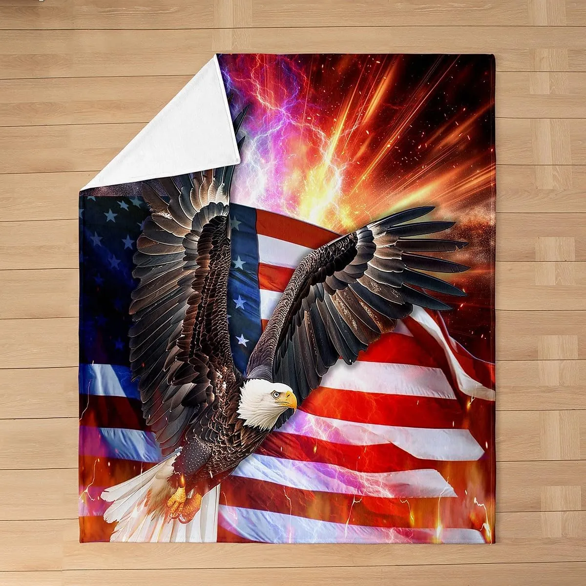 Feelyou American Flag Flannel Fleece Blanket Twin 60"x80" Aniaml Eagle Flannel Fleece Blanket for Sofa Couch Kids Wildlife Soft Plush Throw Blanket for Sofa Couch Independence Day