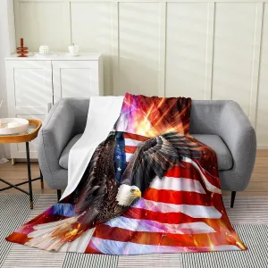Feelyou American Flag Flannel Fleece Blanket Twin 60"x80" Aniaml Eagle Flannel Fleece Blanket for Sofa Couch Kids Wildlife Soft Plush Throw Blanket for Sofa Couch Independence Day