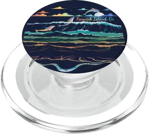 Fenwick Island Delaware Vacation Colorful Dolphin Lover Art PopSockets PopGrip for MagSafe
