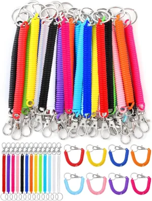 Fiada 50 Pcs Coil Lanyard Bulk Retractable Spring Spiral Wrist Coil Key Chains Stretchy Key Ring Safety Anti Lost Spiral Cord Keychain with Lobster Clasp for Purse Keys Wallet Cellphone