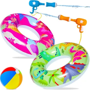 FindUWill Pool Floats with Water Guns Kids, Inflatable Pool Swim Tubes with Beach Ball, Pool Floaties Toys Inner Tube with Squirt Guns for Kids Ages 8-12, Beach Swimming Party Toys for Adults