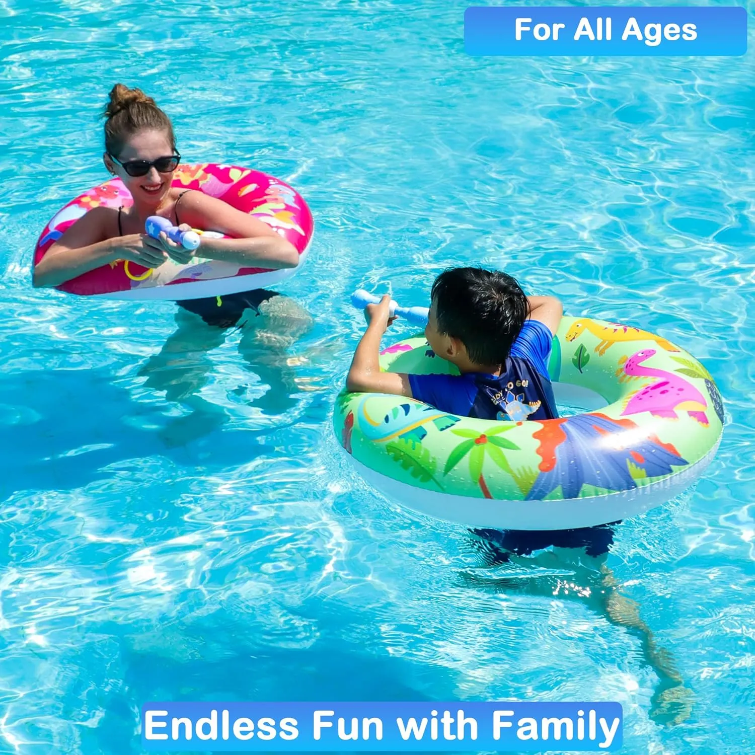 FindUWill Pool Floats with Water Guns Kids, Inflatable Pool Swim Tubes with Beach Ball, Pool Floaties Toys Inner Tube with Squirt Guns for Kids Ages 8-12, Beach Swimming Party Toys for Adults