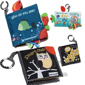 Fish Baby Crinkle Books with Owl Black White Toy for Newborn Babies Infants 0-3-6-12-18 Months, Baby Gifts