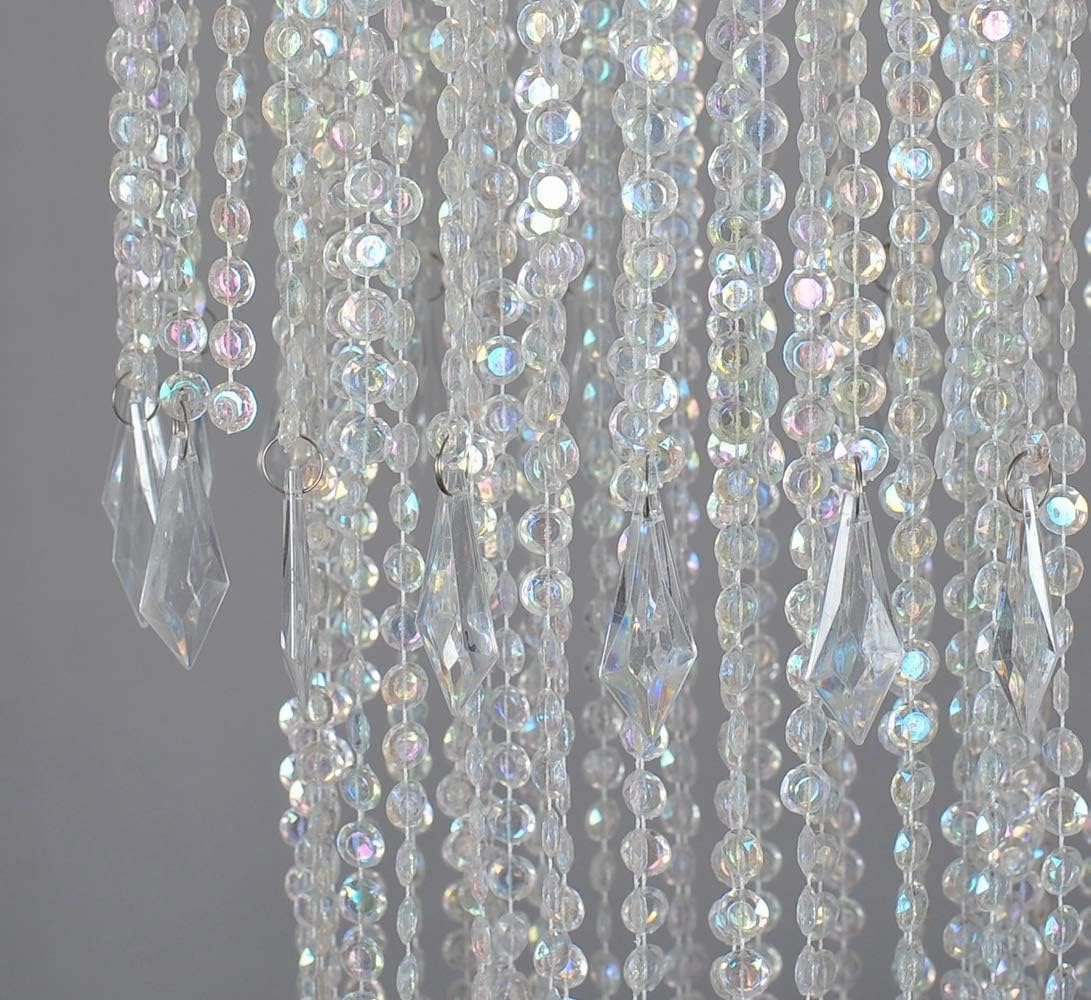 FlavorThings Sparkling Iridescent Acrylic Beaded Hanging Chandelier, 3 Tiers, 10.25" Diameter x 30" Tall, Indoor, Iridescent