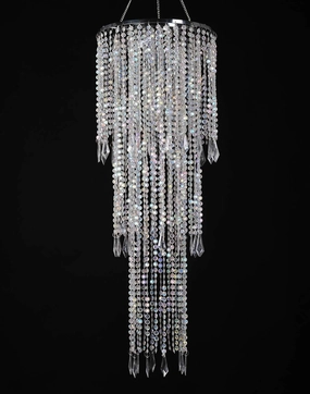 FlavorThings Sparkling Iridescent Acrylic Beaded Hanging Chandelier, 3 Tiers, 10.25" Diameter x 30" Tall, Indoor, Iridescent
