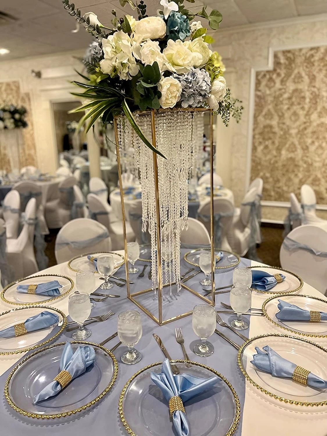 FlavorThings Sparkling Iridescent Acrylic Beaded Hanging Chandelier, 3 Tiers, 10.25" Diameter x 30" Tall, Indoor, Iridescent