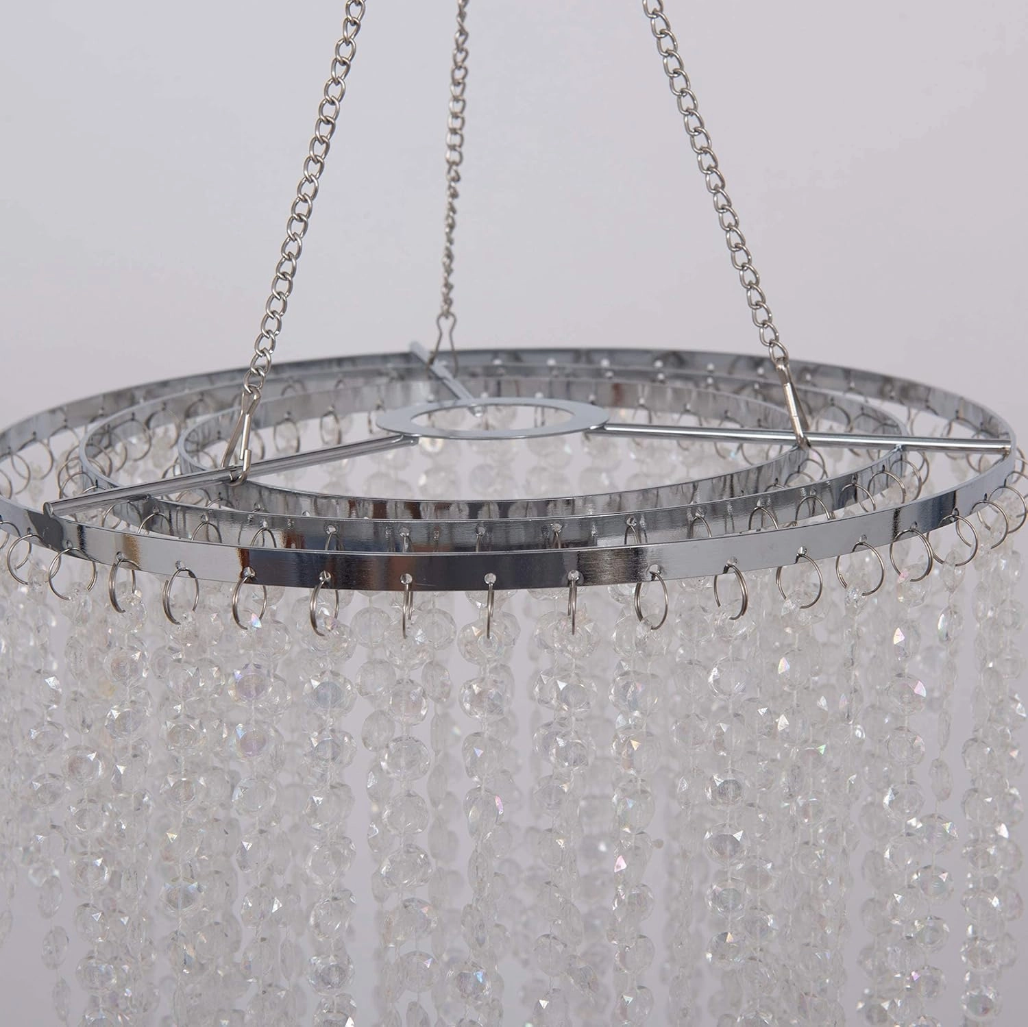 FlavorThings Sparkling Iridescent Acrylic Beaded Hanging Chandelier, 3 Tiers, 10.25" Diameter x 30" Tall, Indoor, Iridescent