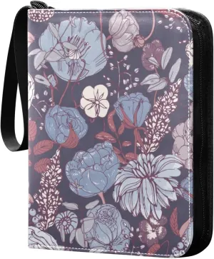 Flowers-vintage-colorful 400 Pocket Card Collection Binder, PU Waterproof Wear-resistant Trading Card Binder with Zip for Collectible Boys Girls Game Sports Cards MTG TCG, GTJRSJTY35868