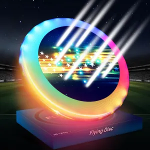Flying Disc Glow in The Dark - Lighting up Gift for Teen Boy - Flying Disc with 39 LEDs 7 Lighting Modes Changeable - Waterproof Flying Disc Rechargeable - Outdoor Games in Camp Evening Party