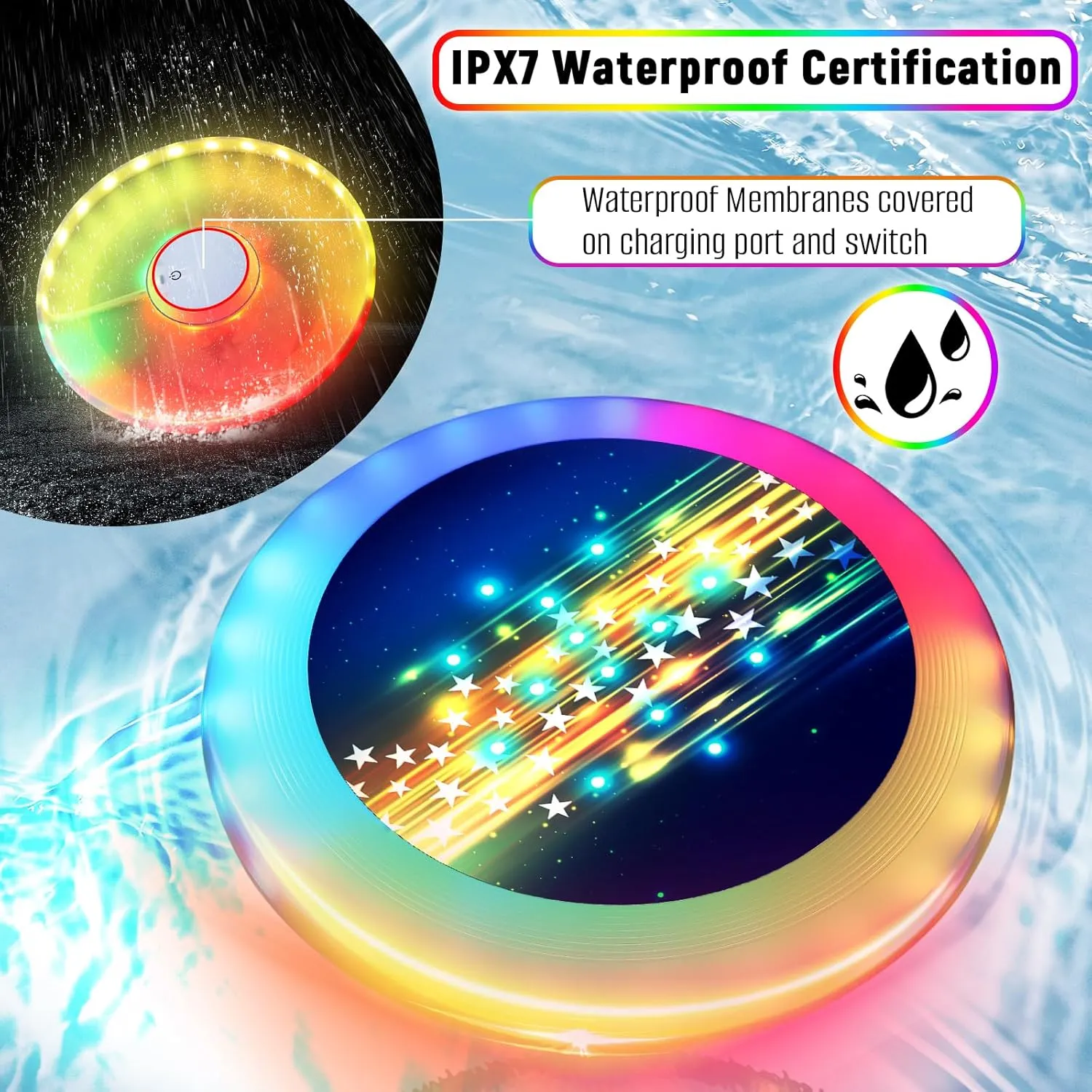 Flying Disc Glow in The Dark - Lighting up Gift for Teen Boy - Flying Disc with 39 LEDs 7 Lighting Modes Changeable - Waterproof Flying Disc Rechargeable - Outdoor Games in Camp Evening Party