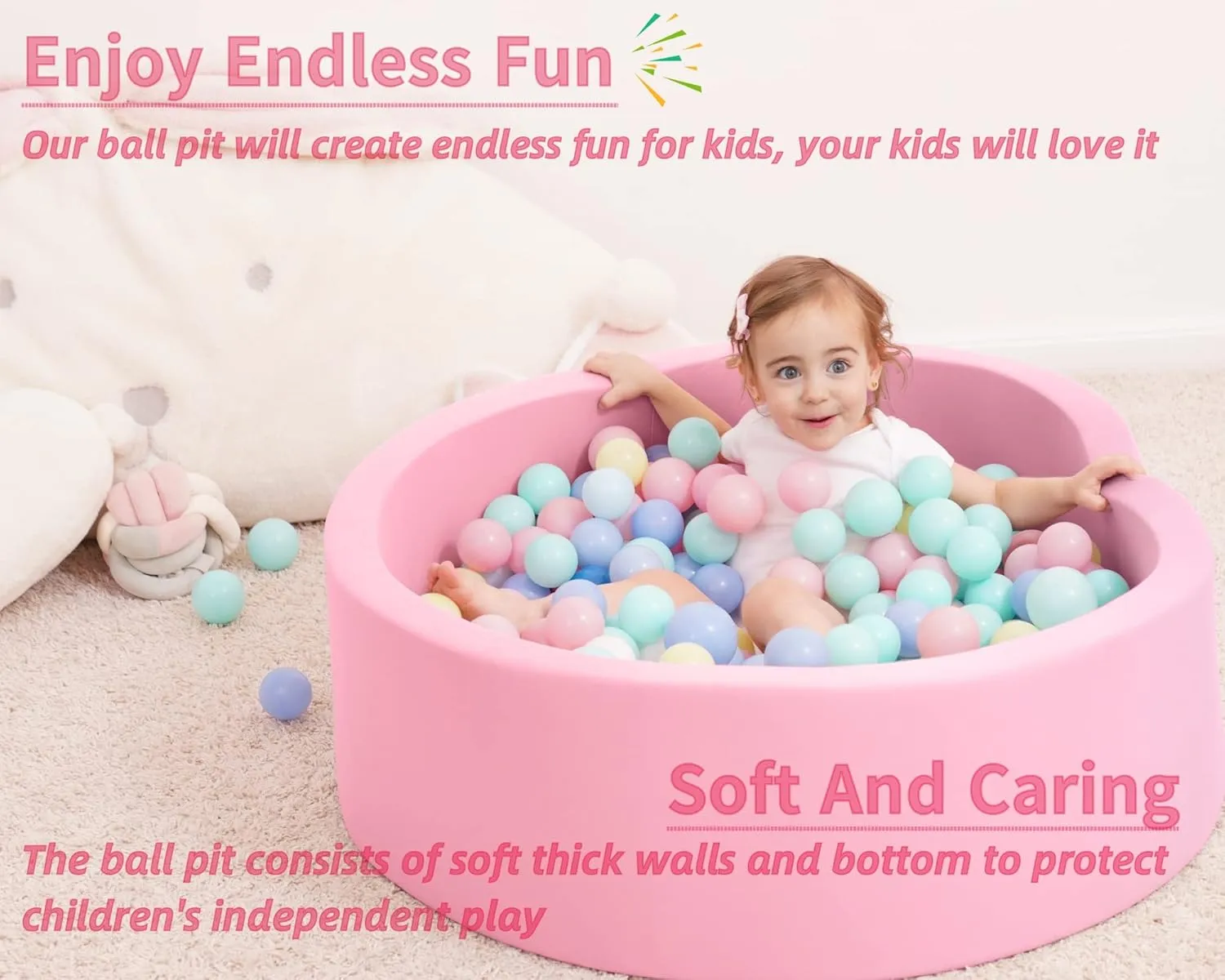 Foam Ball Pit for Toddlers, 35 Inch Baby Ball Pit Soft Round and Easy to Set or Clean, Baby Playpen Ball Pool is Ideal Gift for Kids-Balls NOT Included