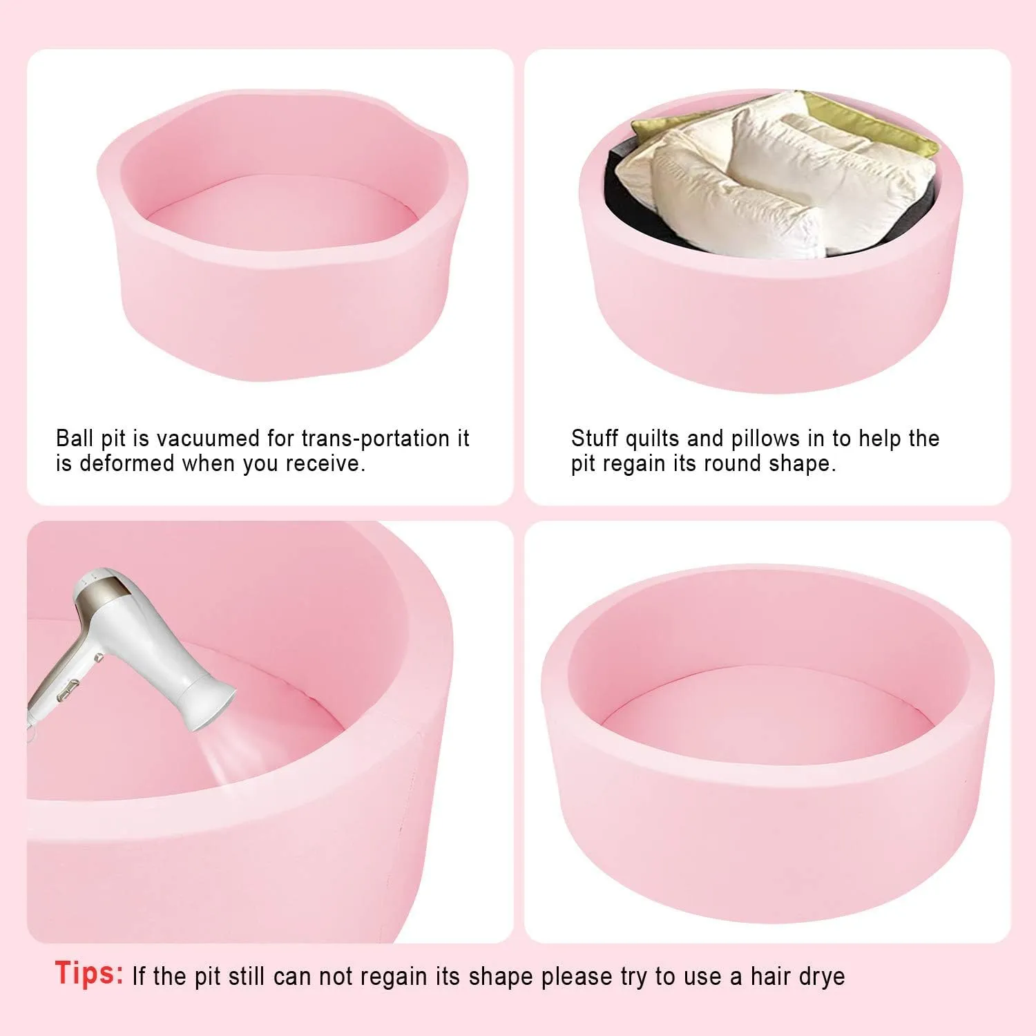 Foam Ball Pit for Toddlers Kids Soft Ball Pool Ideal Gift Play Toy for Children Kiddie Pools - Light Pink