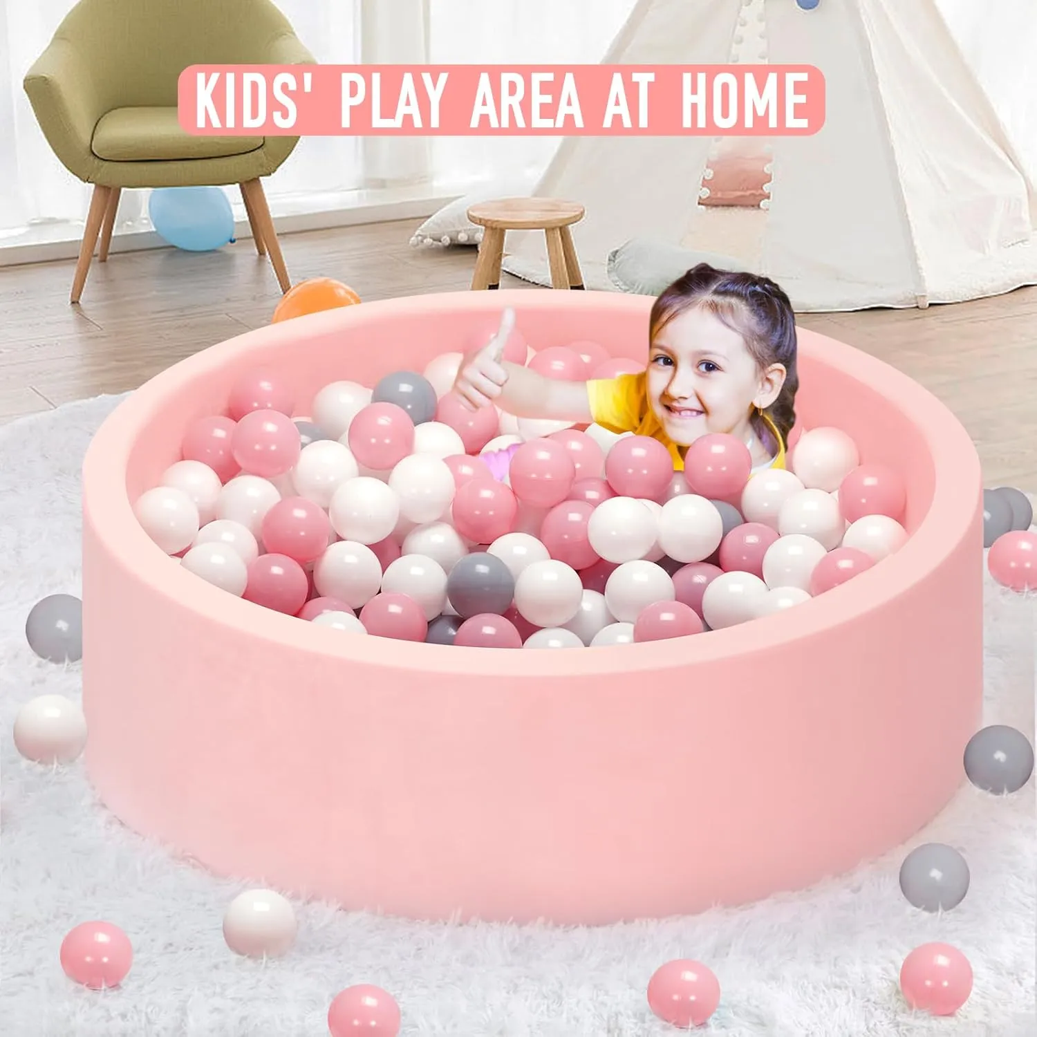 Foam Ball Pit with Soft Memory Sponge, 35.5 Inches Diameter for Babies, Toddlers, Kids, Easy to Set and Clean, Balls are Not Include