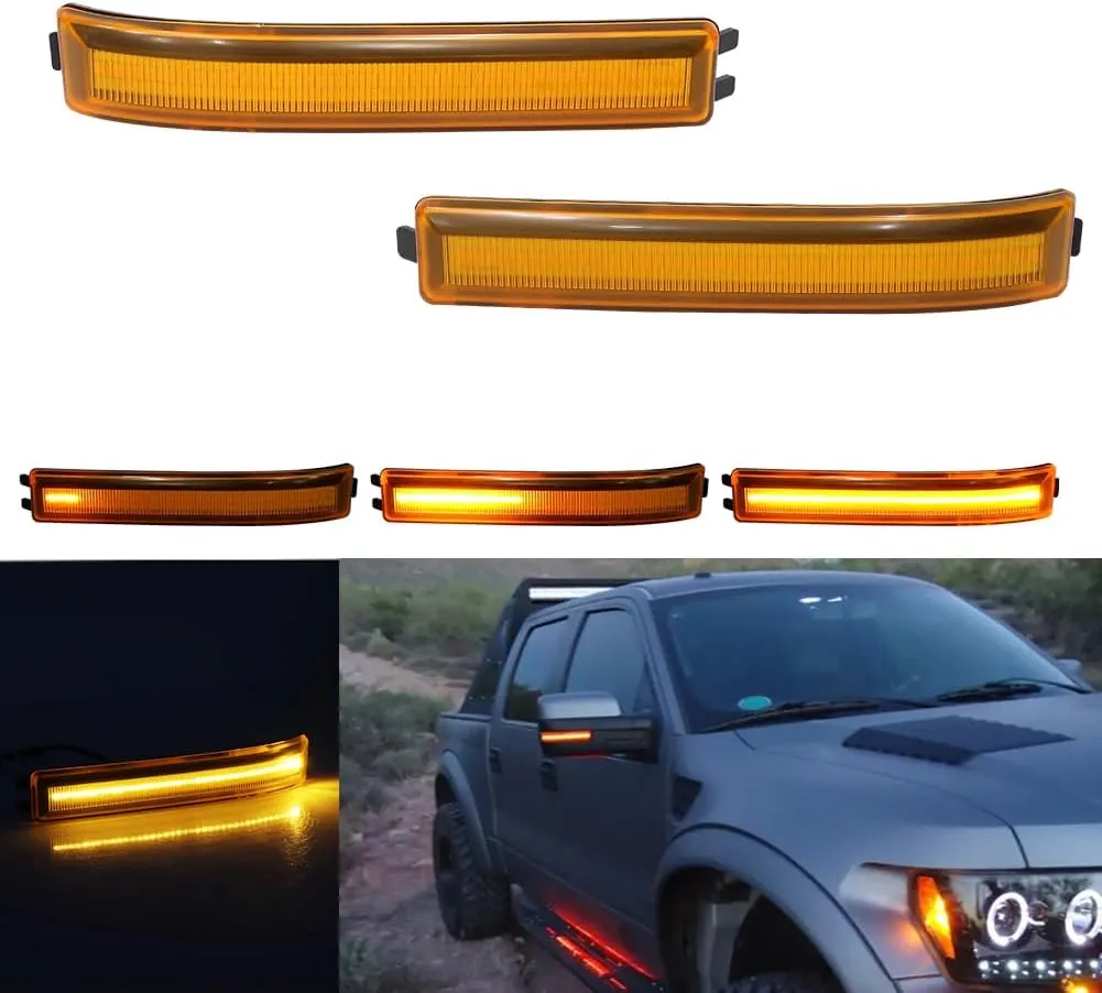 For 2009 2010 2011 2012 2013 2014 Ford F150 & 2010-14 SVT Raptor Sequential LED Side Mirror Blinker Signal Lights Amber Lens