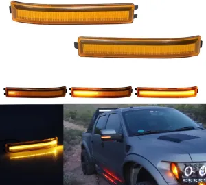 For 2009 2010 2011 2012 2013 2014 Ford F150 & 2010-14 SVT Raptor Sequential LED Side Mirror Blinker Signal Lights Amber Lens