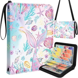 for 4 Pocket Card Binder with 440 Pockets - Trading Card Collection Album Folder for Men Boys Teens Fish Tail Design for Sports Cards Game Cards with Zipper Hand Carrying Rope
