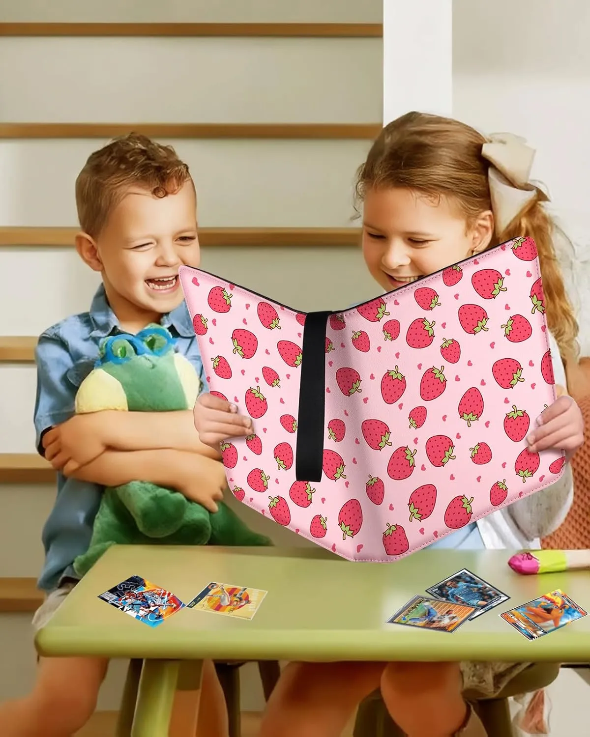 for 9 Pocket Card Binder Large Capacity for 900 Cards - Trading Card Collection Album Folder Double Sided Pocket with Zipper Strawberry for Girls Girly Teens for Sports Cards Game Cards
