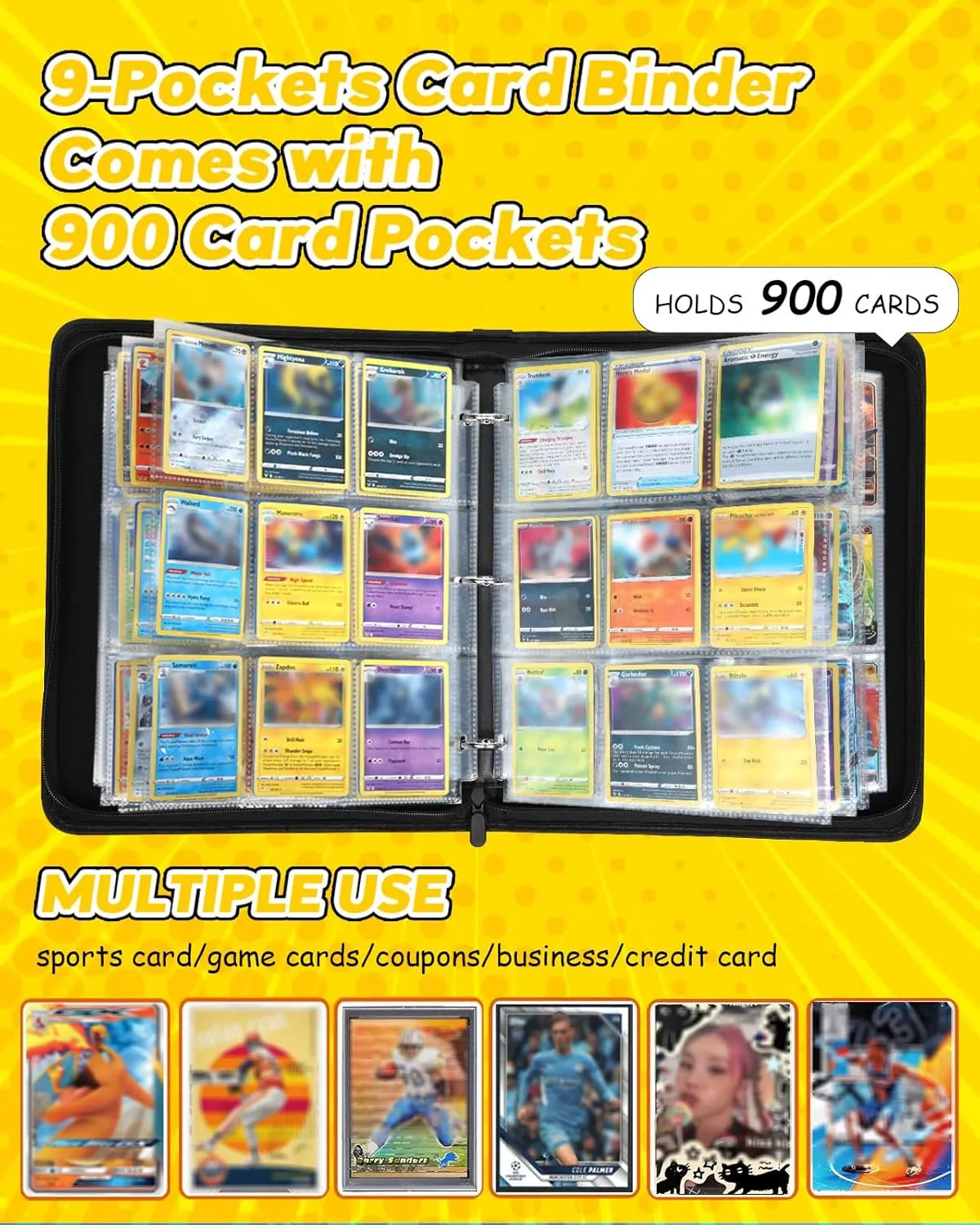for 9 Pocket Card Binder Large Capacity for 900 Cards - Trading Card Collection Album Folder Double Sided Pocket with Zipper Strawberry for Girls Girly Teens for Sports Cards Game Cards