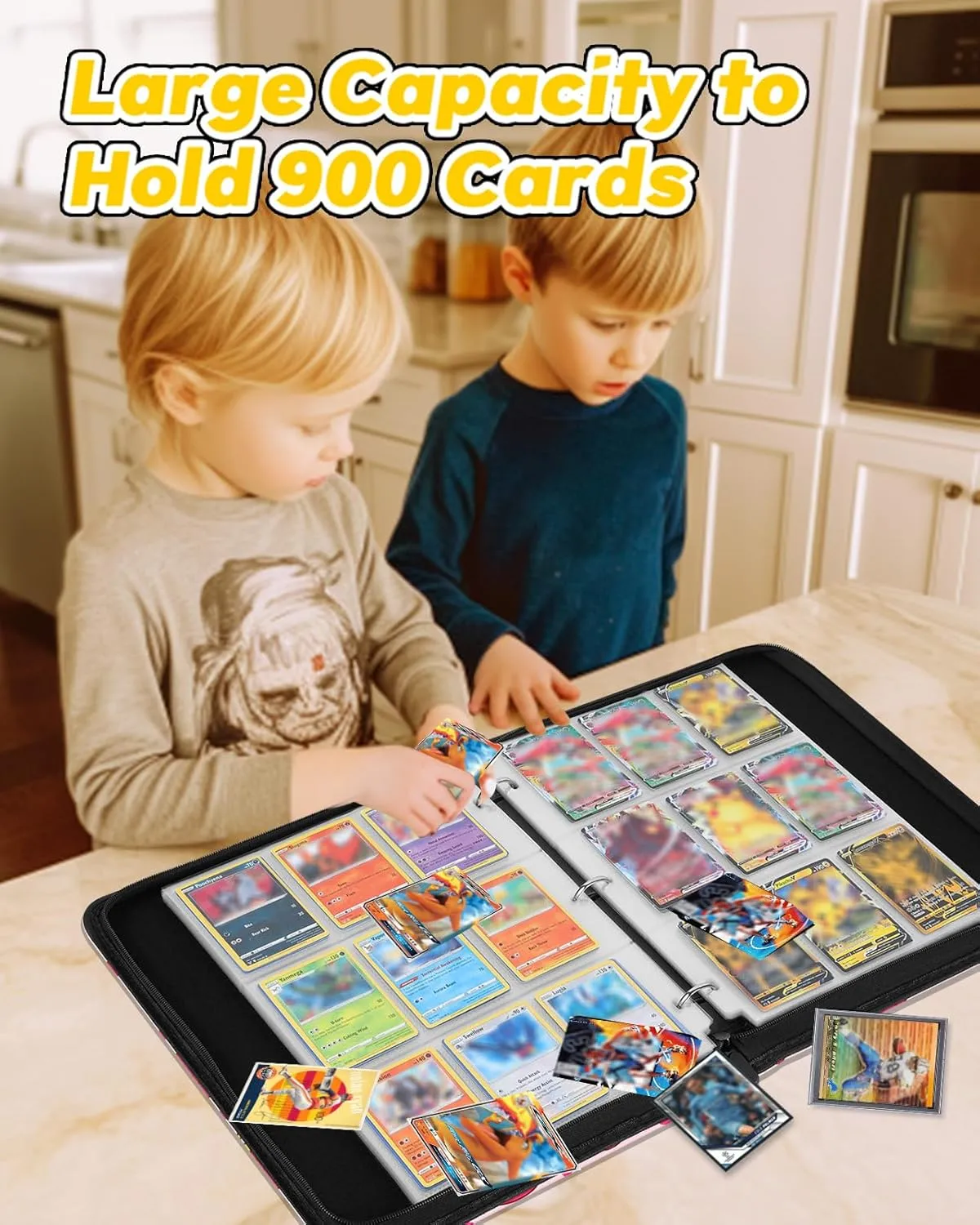 for 9 Pocket Card Binder Large Capacity for 900 Cards - Trading Card Collection Album Folder Double Sided Pocket with Zipper Strawberry for Girls Girly Teens for Sports Cards Game Cards