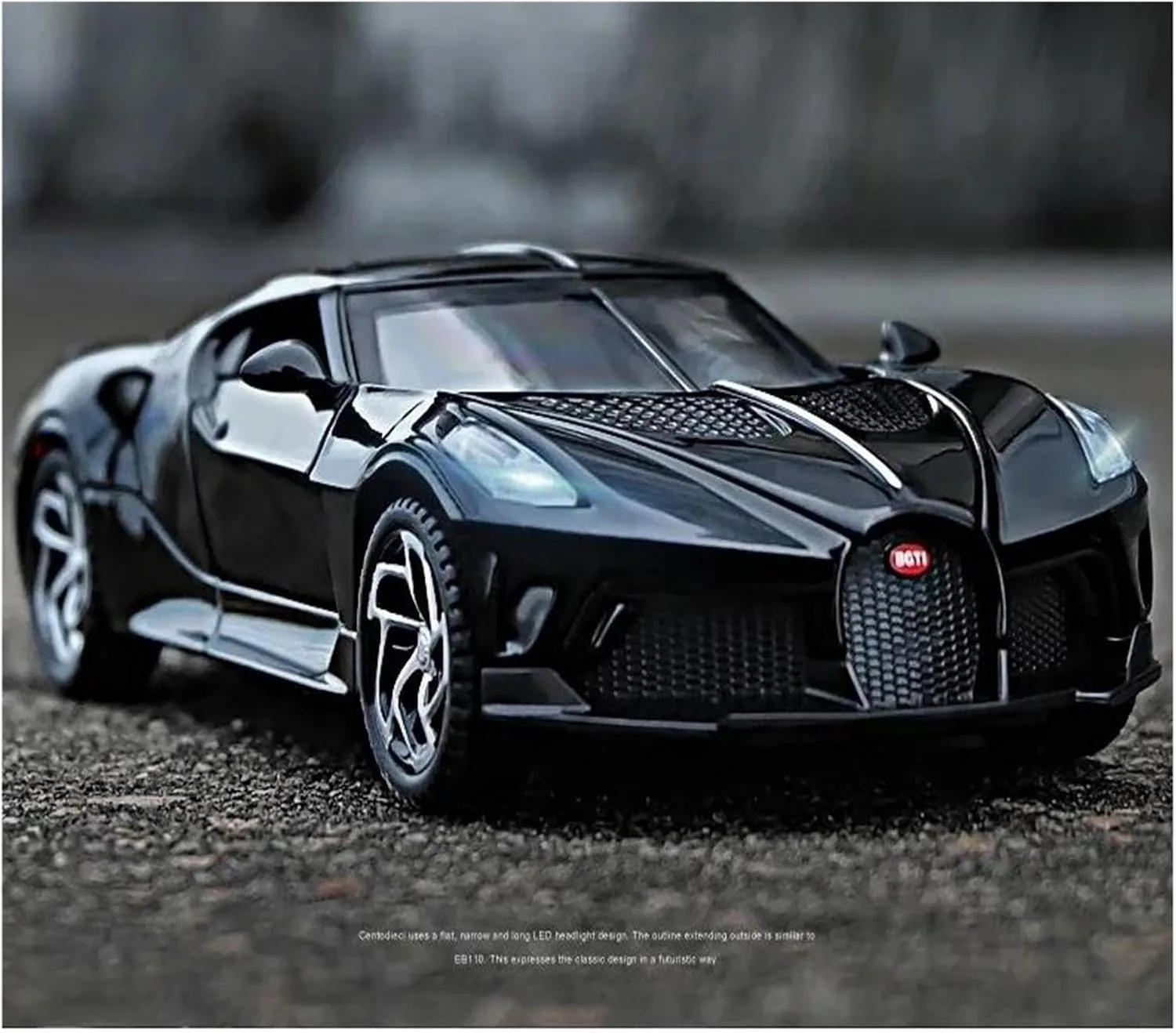for Bugatti La Voiture Noire 1:32 Die-cast Alloy Model Metal Casting Sound and Light Moveable Simulation Car(Bright Black)