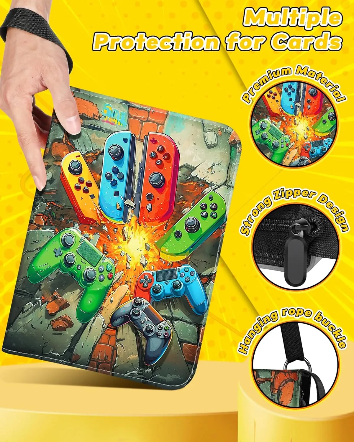 for Card Binder with 440 Pockets 4 Pocket - Trading Card Collection Album Folder for Men Kids Boys Teens for Sports Cards Game Cards with Zipper Hand Carrying, Games