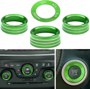 for Challeger Air Conditioner Turn Signal Light Climate Volume Auto Center Console Knob Ring Compatible with Dodge Challenger/Charger/Chrysler Stop Start Button Sticker 2015-2019 (Green)