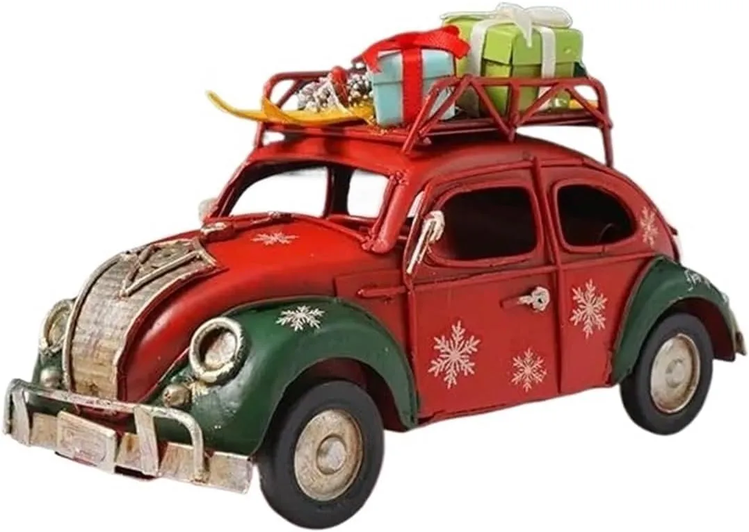 for Christmas Decoration CarModel Iron Metal Miniature Retro Industrial Style Bar Cafe Restaurant Soft Props Simulation Vehicle Playset(Natural)
