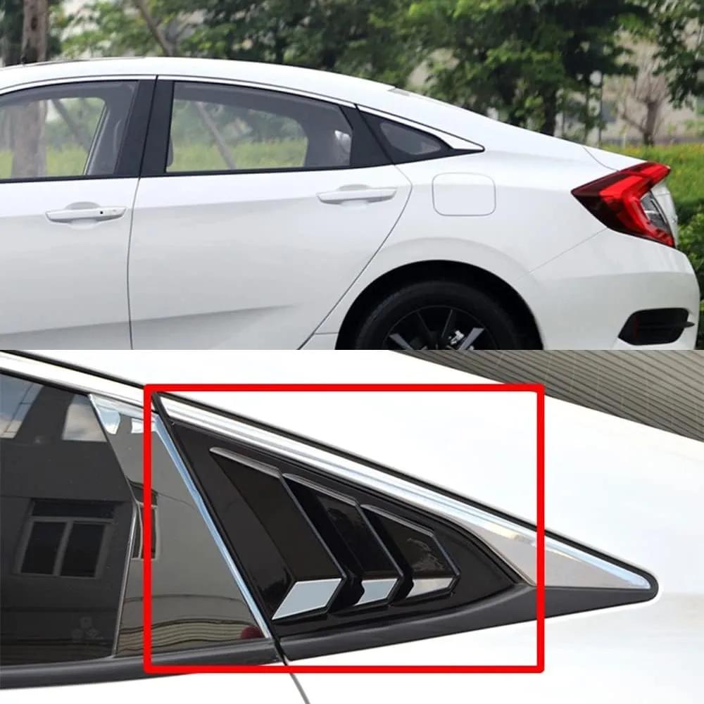 for Honda 10th Gen Civic 2016-2021 Rear Side Window Louver Decorate Cover Rear Air Vent Window Louvers Blinds Covers Auto Accessories (10th Gen Civic Sedan, Bright Black)