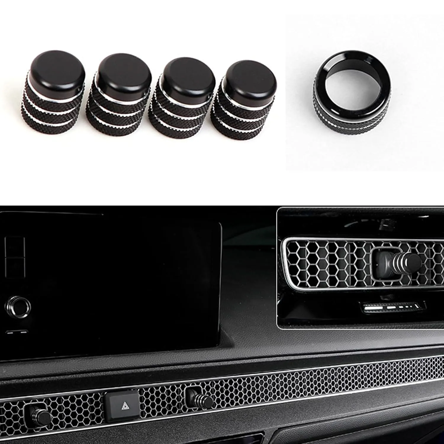 for Honda Civic/CRV Accessories (2022-2025) for Acura Integra (2023-2025) Air Conditioning, Vent Knob Cover Start/Stop Button Ring, Air Conditioning Climate Control Knob Button (10PCS, Black)