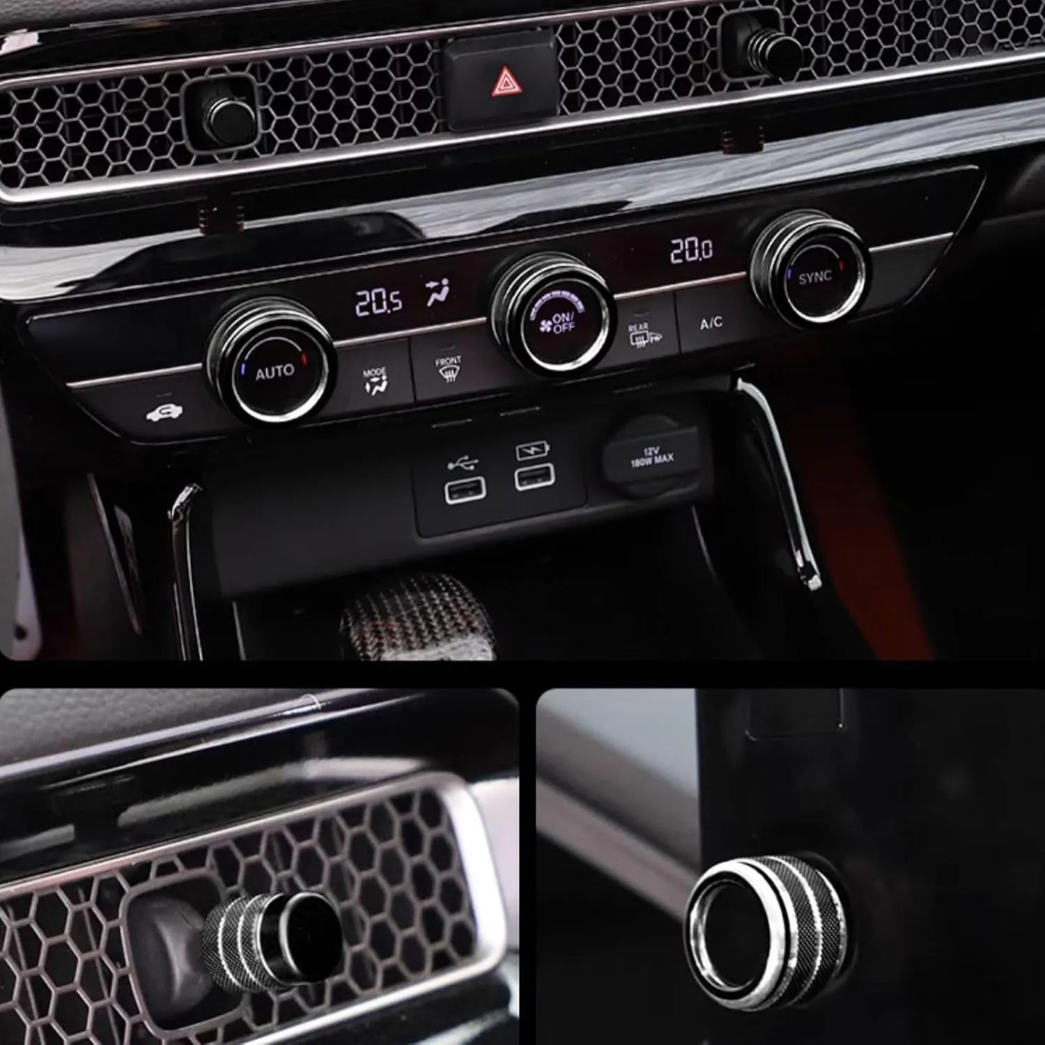for Honda Civic/CRV Accessories (2022-2025) for Acura Integra (2023-2025) Air Conditioning, Vent Knob Cover Start/Stop Button Ring, Air Conditioning Climate Control Knob Button (10PCS, Black)