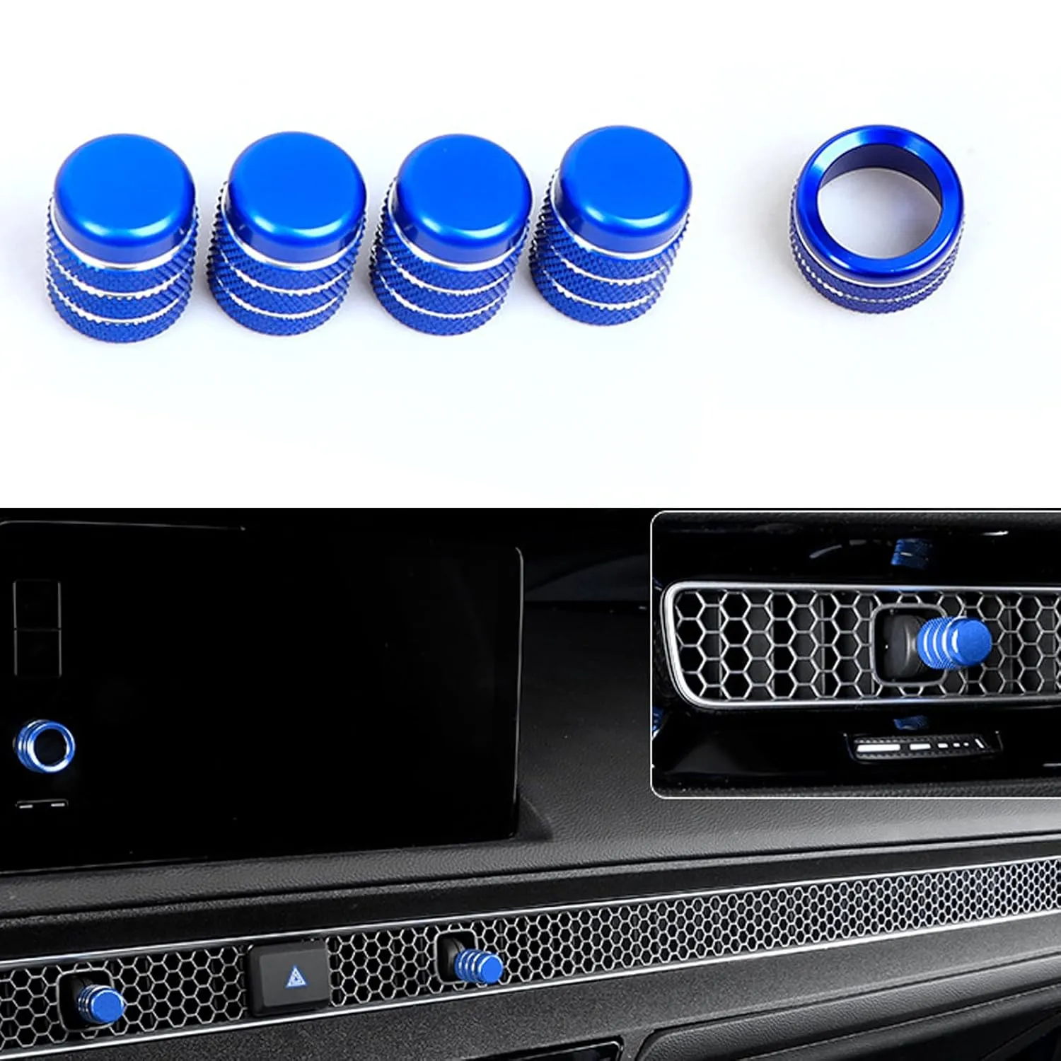 for Honda Civic/CRV Accessories (2022-2025) for Acura Integra (2023-2025) Air Conditioning, Vent Knob Cover Start/Stop Button Ring, Air Conditioning Climate Control Knob Button (10PCS, Blue)