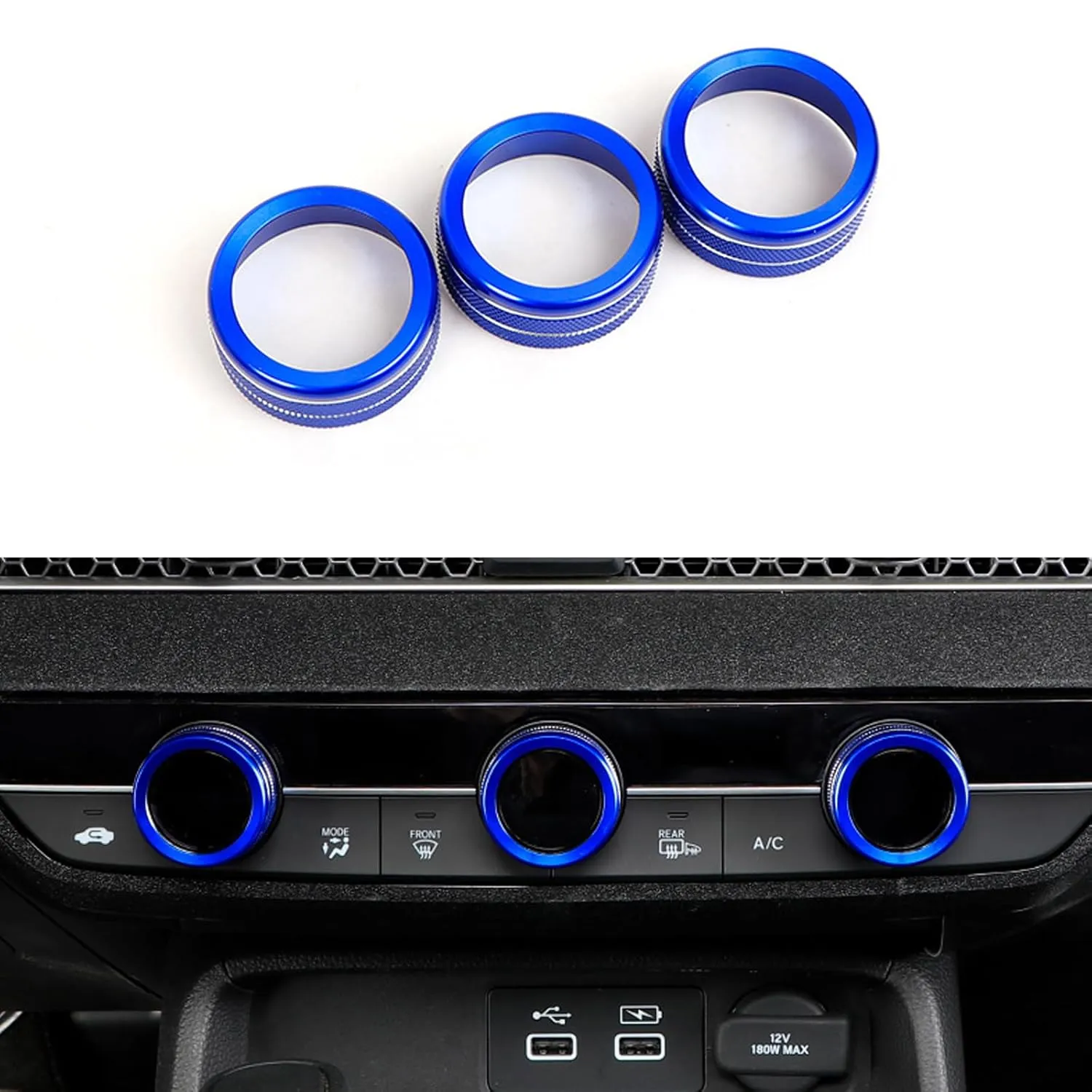 for Honda Civic/CRV Accessories (2022-2025) for Acura Integra (2023-2025) Air Conditioning, Vent Knob Cover Start/Stop Button Ring, Air Conditioning Climate Control Knob Button (10PCS, Blue)
