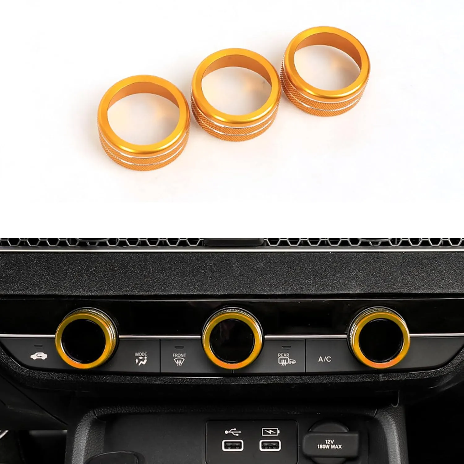 for Honda Civic/CRV Accessories (2022-2025) for Acura Integra (2023-2025) Air Conditioning, Vent Knob Cover Start/Stop Button Ring, Air Conditioning Climate Control Knob Button (10PCS, Gold)