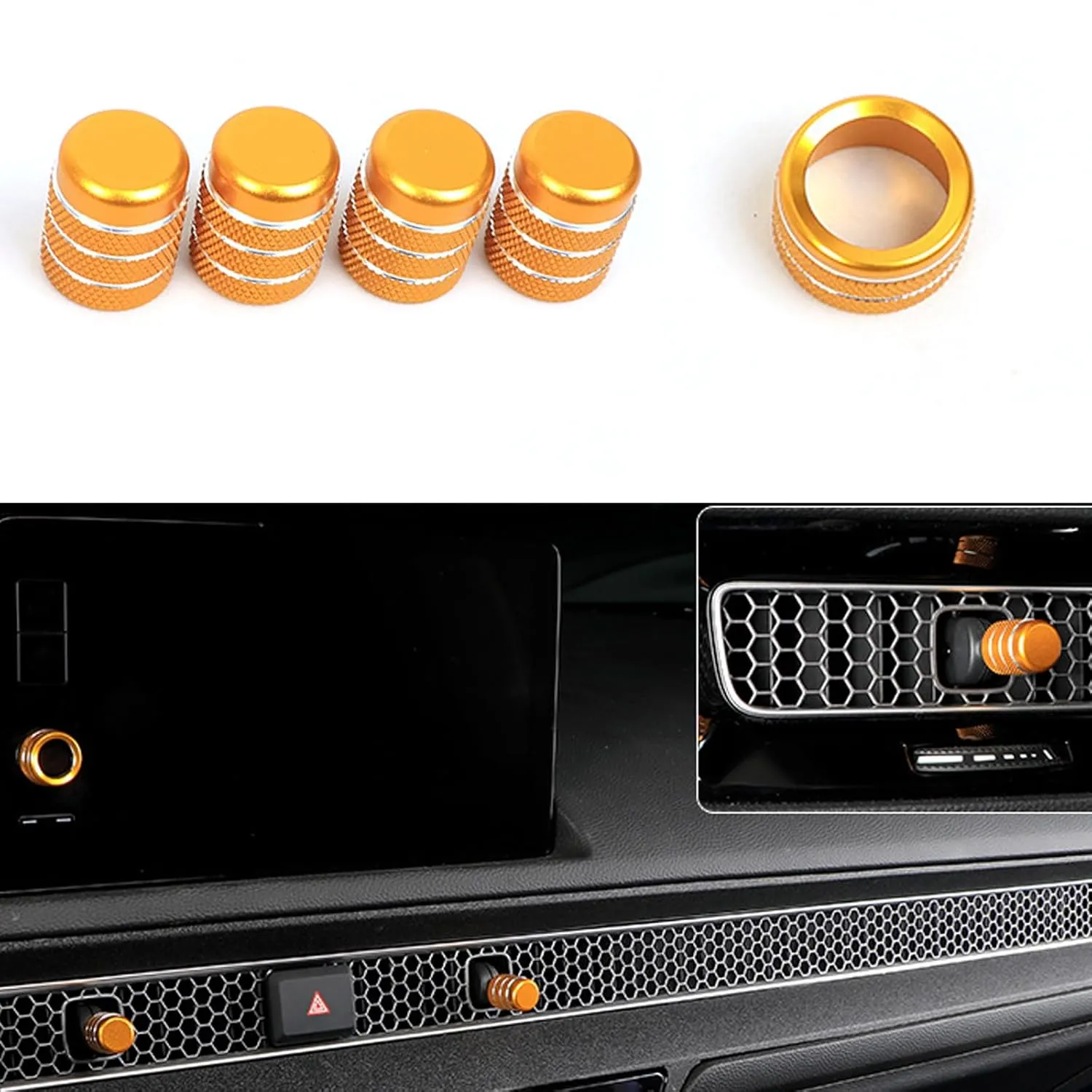 for Honda Civic/CRV Accessories (2022-2025) for Acura Integra (2023-2025) Air Conditioning, Vent Knob Cover Start/Stop Button Ring, Air Conditioning Climate Control Knob Button (10PCS, Gold)
