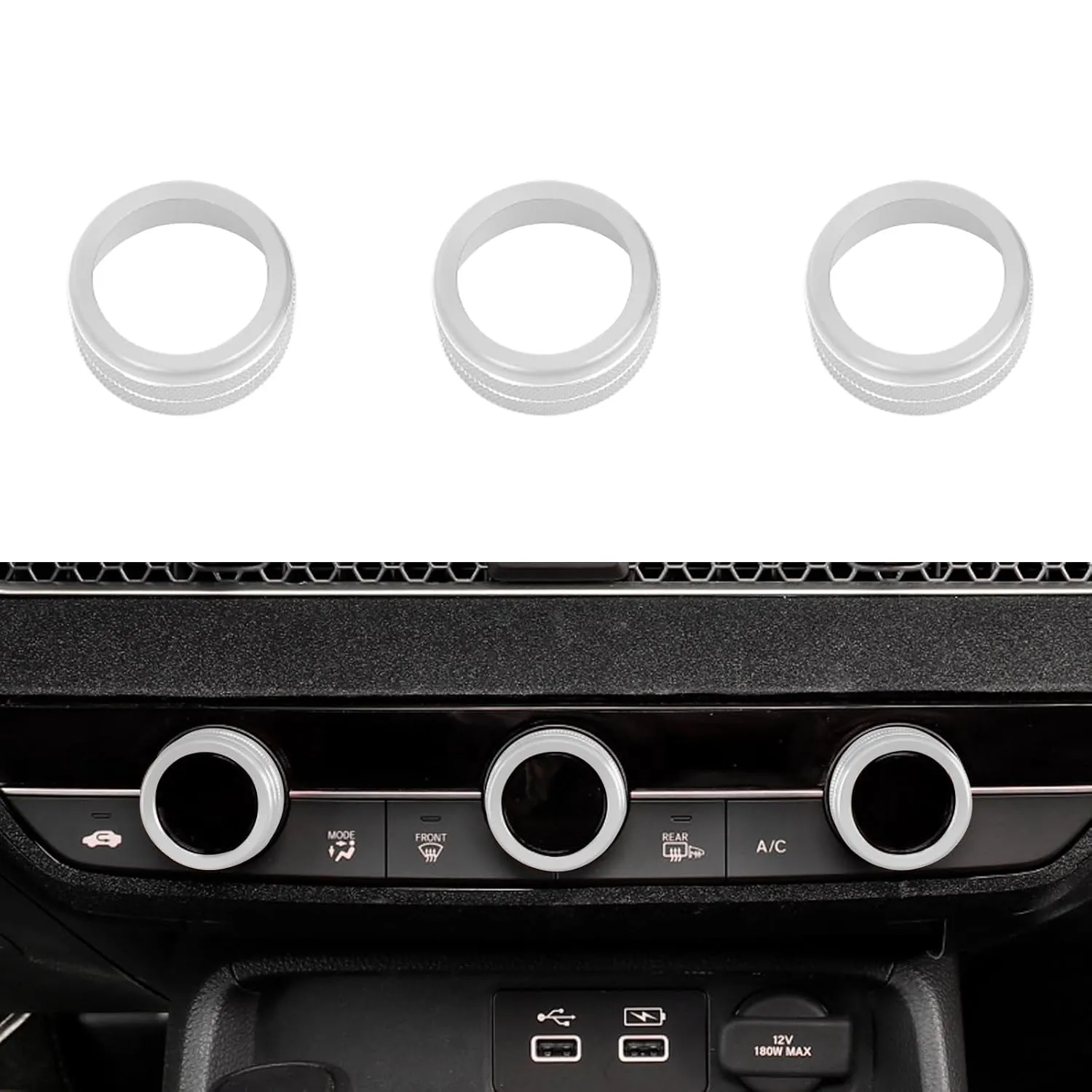 for Honda Civic/CRV Accessories (2022-2025) for Acura Integra (2023-2025) Air Conditioning, Vent Knob Cover Start/Stop Button Ring, Air Conditioning Climate Control Knob Button (11PCS, Silver)