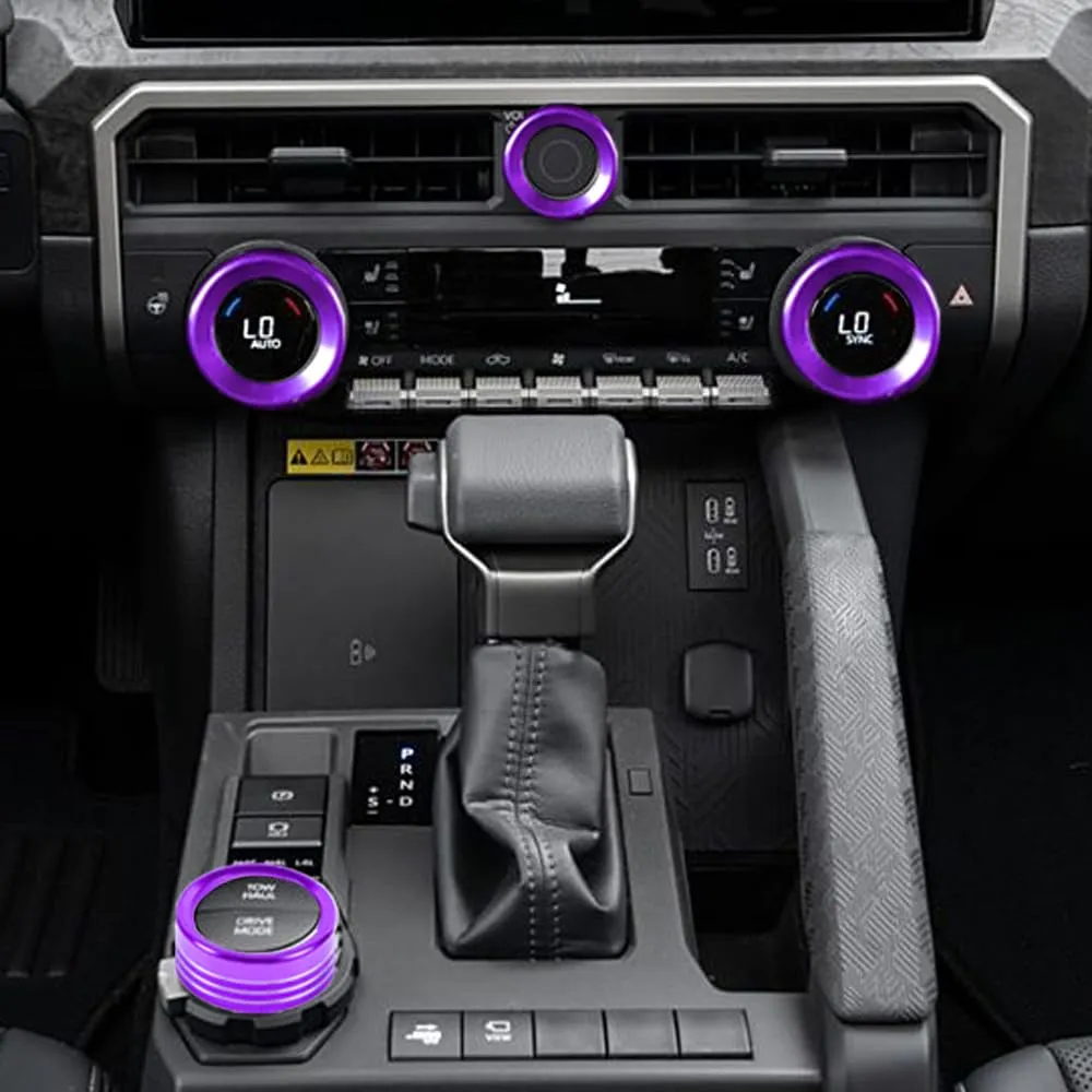for Toyota Tacoma 2024 2025 w/14 Display 4Runner 2025 Interior Accessories AC Center Consoles Control Audio Switch Drive Volume Knob Cover Air Conditioner Aluminum Alloy (Purple, 14“ Screen)