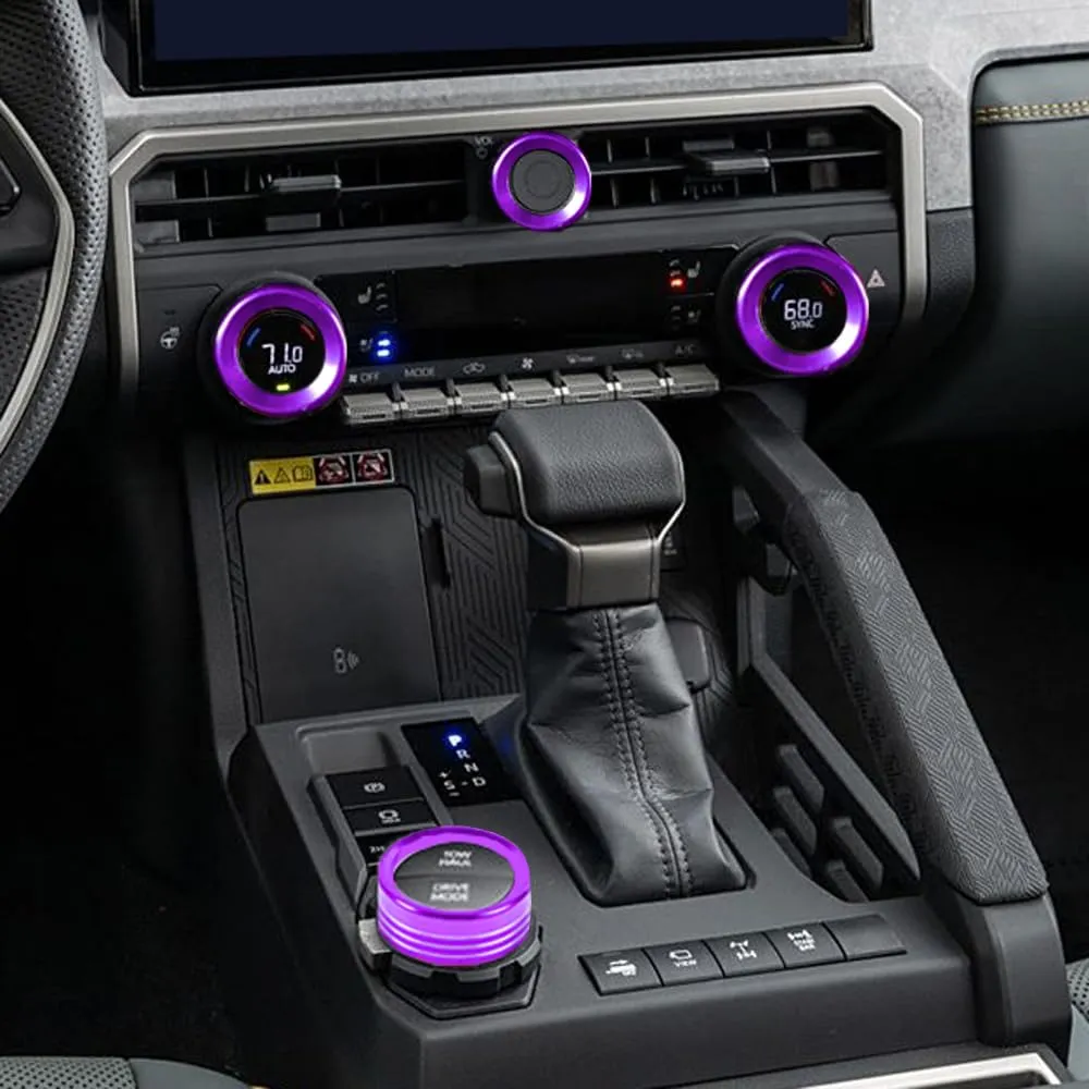 for Toyota Tacoma 2024 2025 w/14 Display 4Runner 2025 Interior Accessories AC Center Consoles Control Audio Switch Drive Volume Knob Cover Air Conditioner Aluminum Alloy (Purple, 14“ Screen)