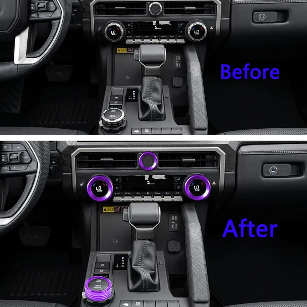 for Toyota Tacoma 2024 2025 w/14 Display 4Runner 2025 Interior Accessories AC Center Consoles Control Audio Switch Drive Volume Knob Cover Air Conditioner Aluminum Alloy (Purple, 14“ Screen)